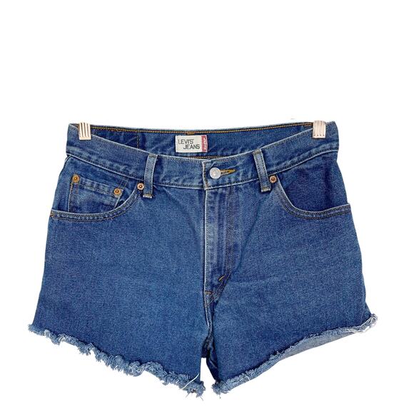 Levis 550 Cut Off Shorts Womens Size 8 Medium Wash High Waist Cotton Fringe Hem - Picture 1 of 12